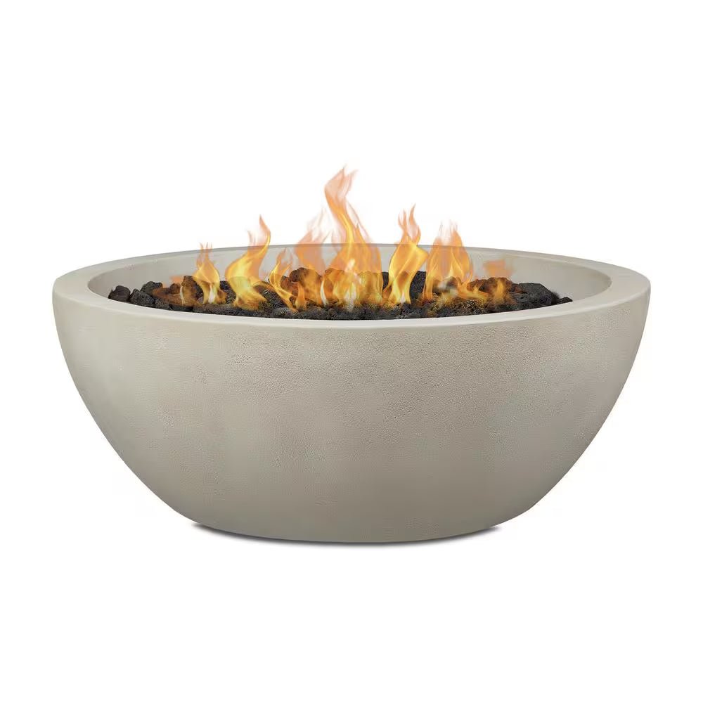 Pompton 42 In. round Concrete Composite Propane Fire Pit in Fog with Vinyl Cover - The Vitality Estate