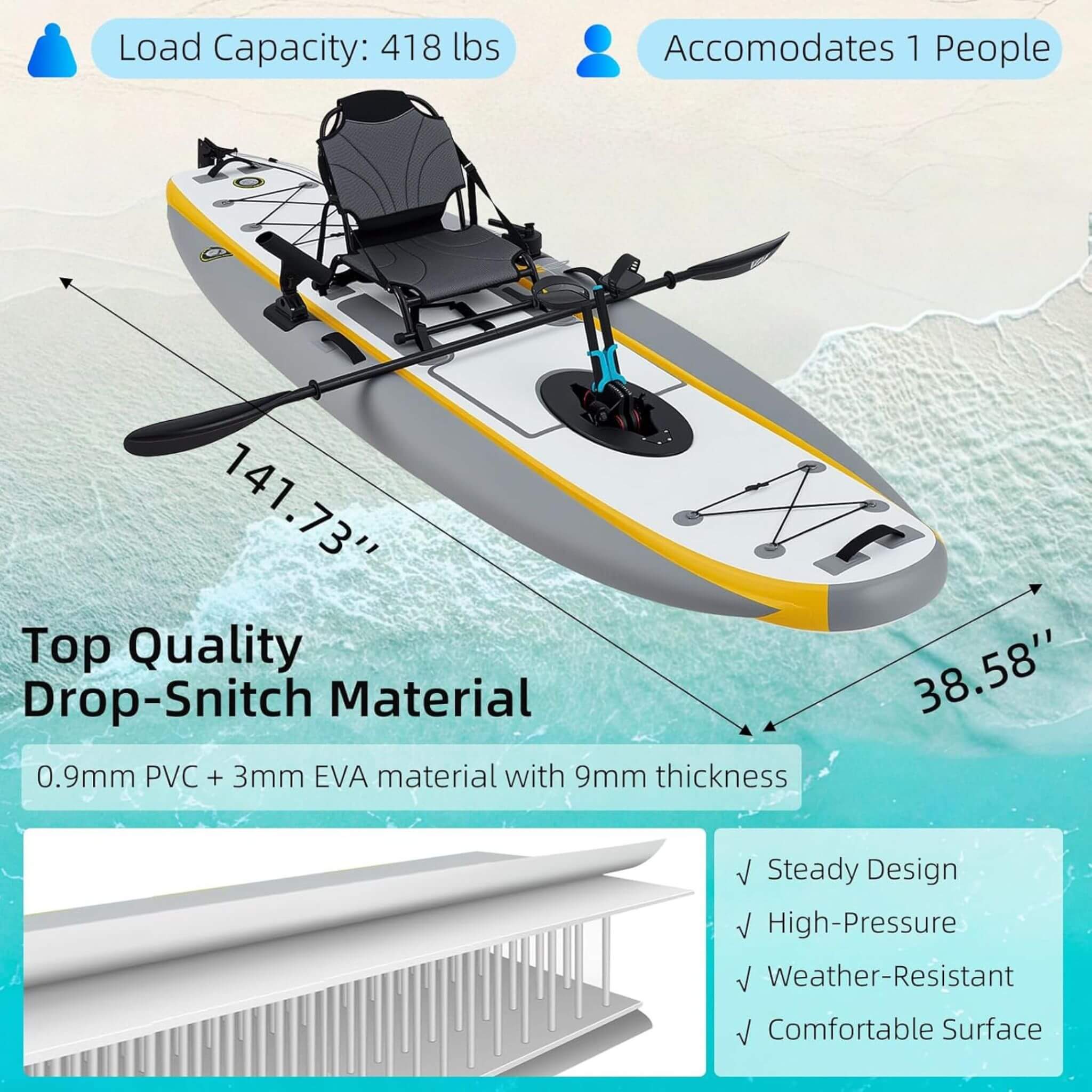 Portable 12FT Lightweight Inflatable PVC Fishing Kayak With Pedal System (SAK64328) - The Vitality Estate