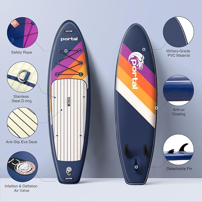 PORTAL SUP Inflatable Paddle Board for Adults 10'6'' Stand Up Paddleboard,Non-Slip Deck Blow up Paddle Boards with Adjustable Paddle, Carry Bag, and Repair Kit - The Vitality Estate