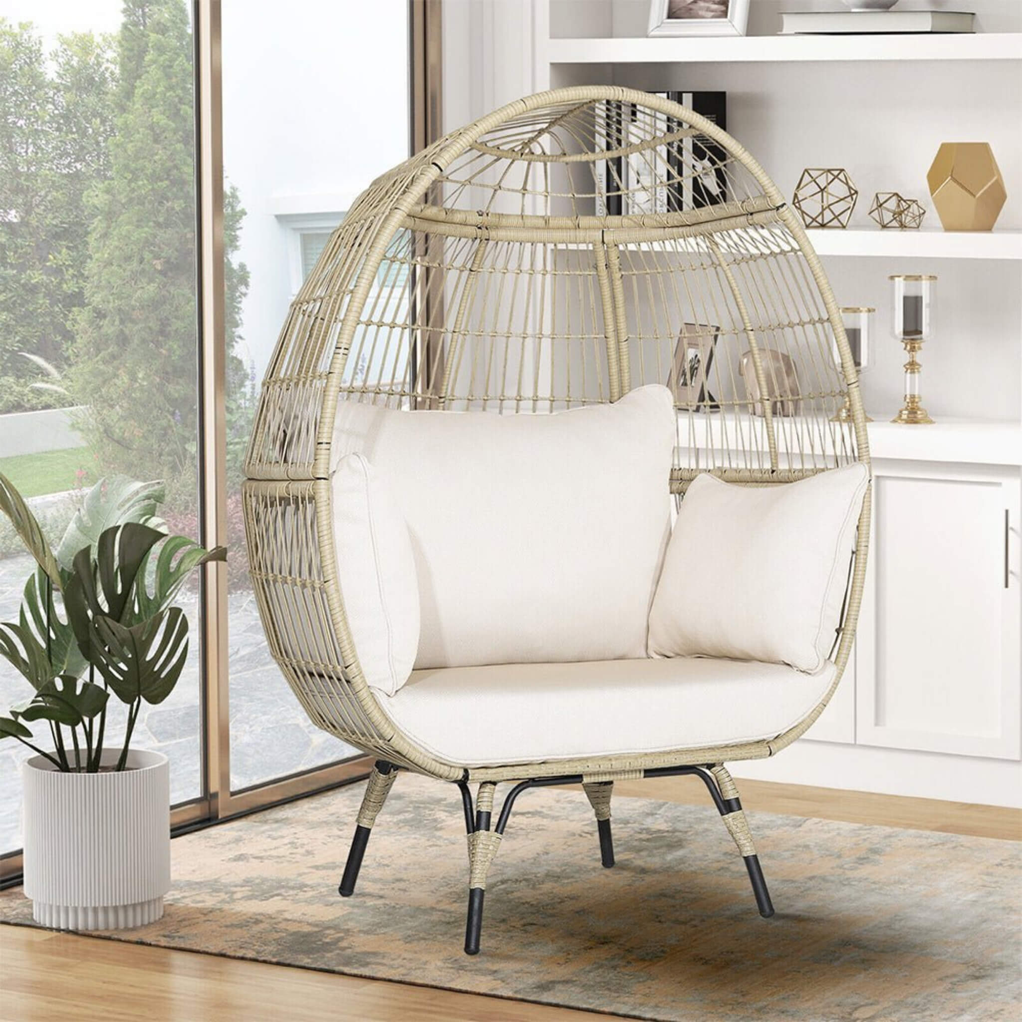 Alora Premium 57-Inch Oversized Rattan Patio Egg Lounge Chair Basket With Cushions (SAK91684)