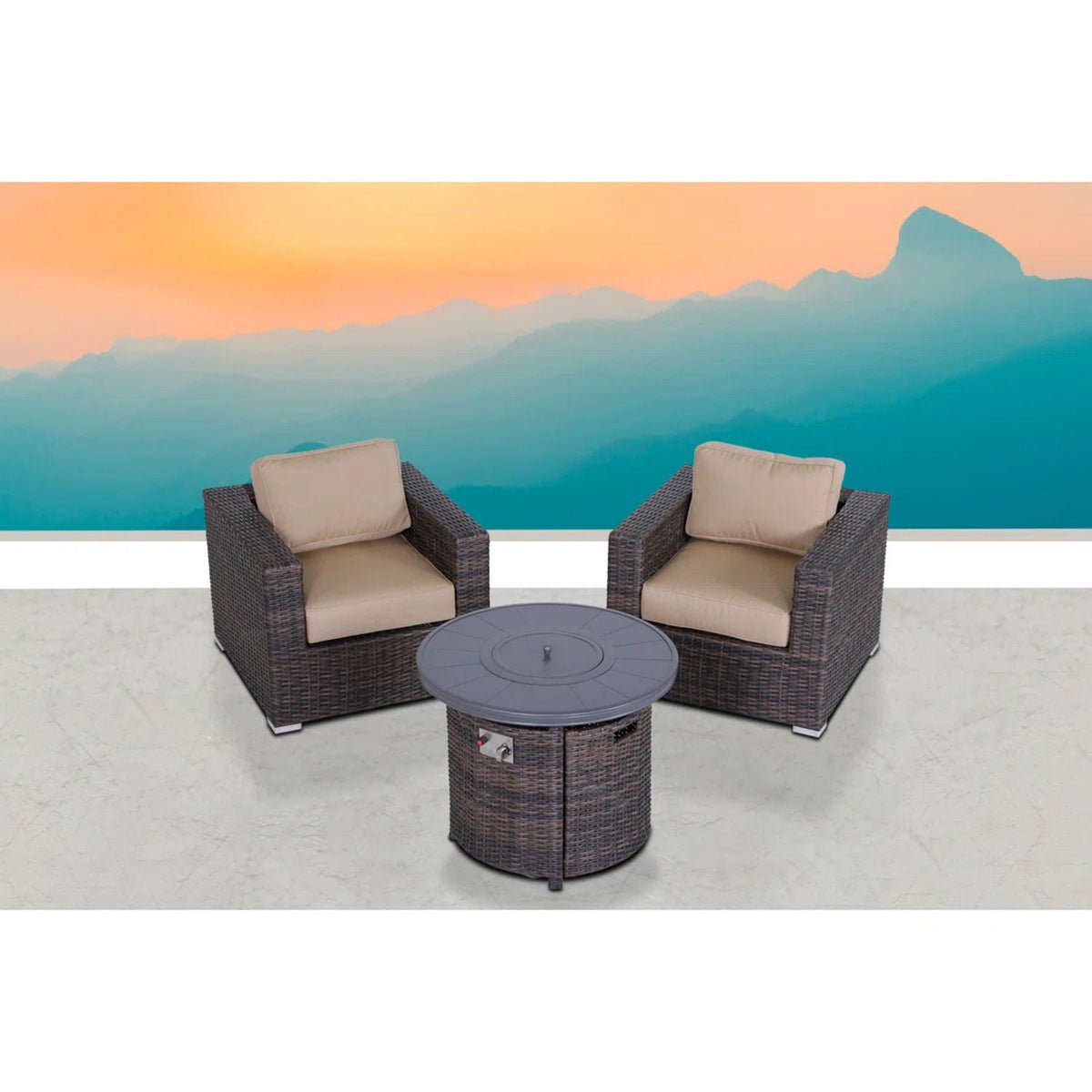 Rattan Patio Set With Comfortable Cushions And Fire Pit - The Vitality Estate