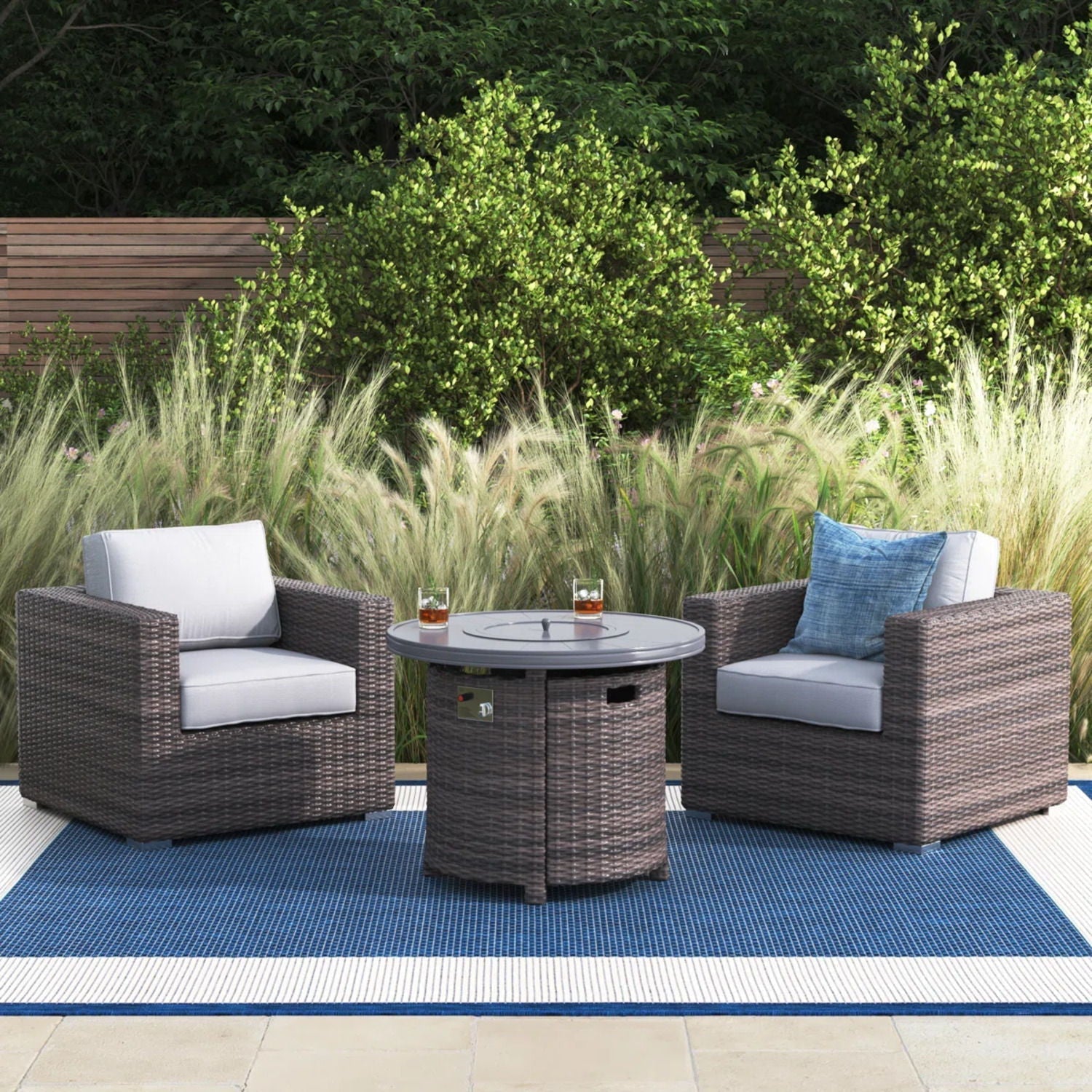 Rattan Patio Set With Comfortable Cushions And Fire Pit - The Vitality Estate