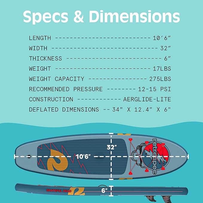 Retrospec Weekender Inflatable Stand Up Paddle Board Includes Paddle, Pump, and Accessories 10’6” Lightweight iSUP, Puncture Resistant Inflatable Paddle Board for Adults - The Vitality Estate