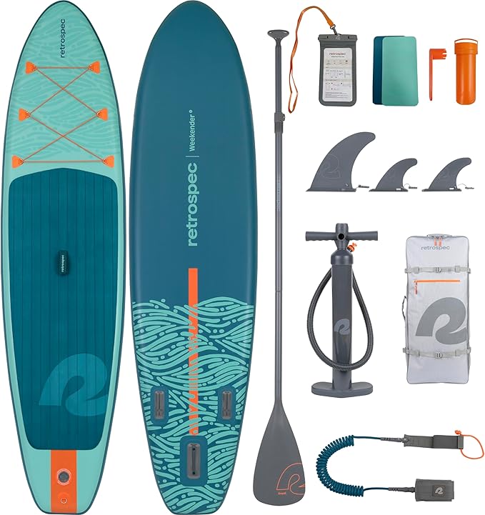 Retrospec Weekender Inflatable Stand Up Paddle Board Includes Paddle, Pump, and Accessories 10’6” Lightweight iSUP, Puncture Resistant Inflatable Paddle Board for Adults - The Vitality Estate
