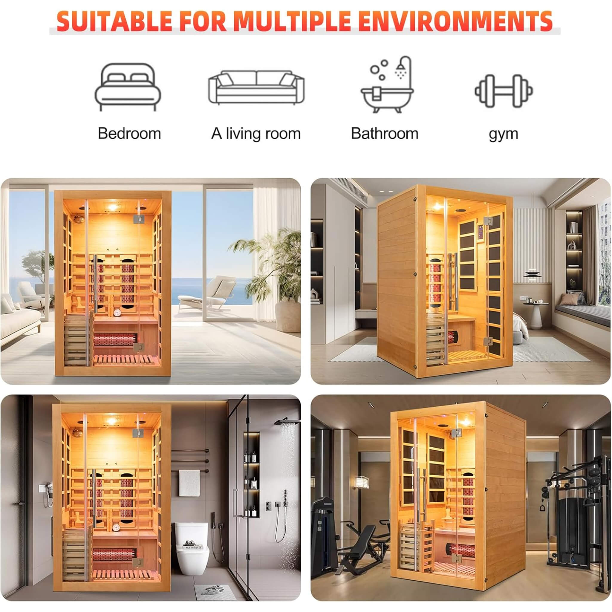 Rövia Aurora 3-Person Indoor Hybrid Sauna Room With Infrared And 4.5KW Steam Heater (SAK41592) - The Vitality Estate