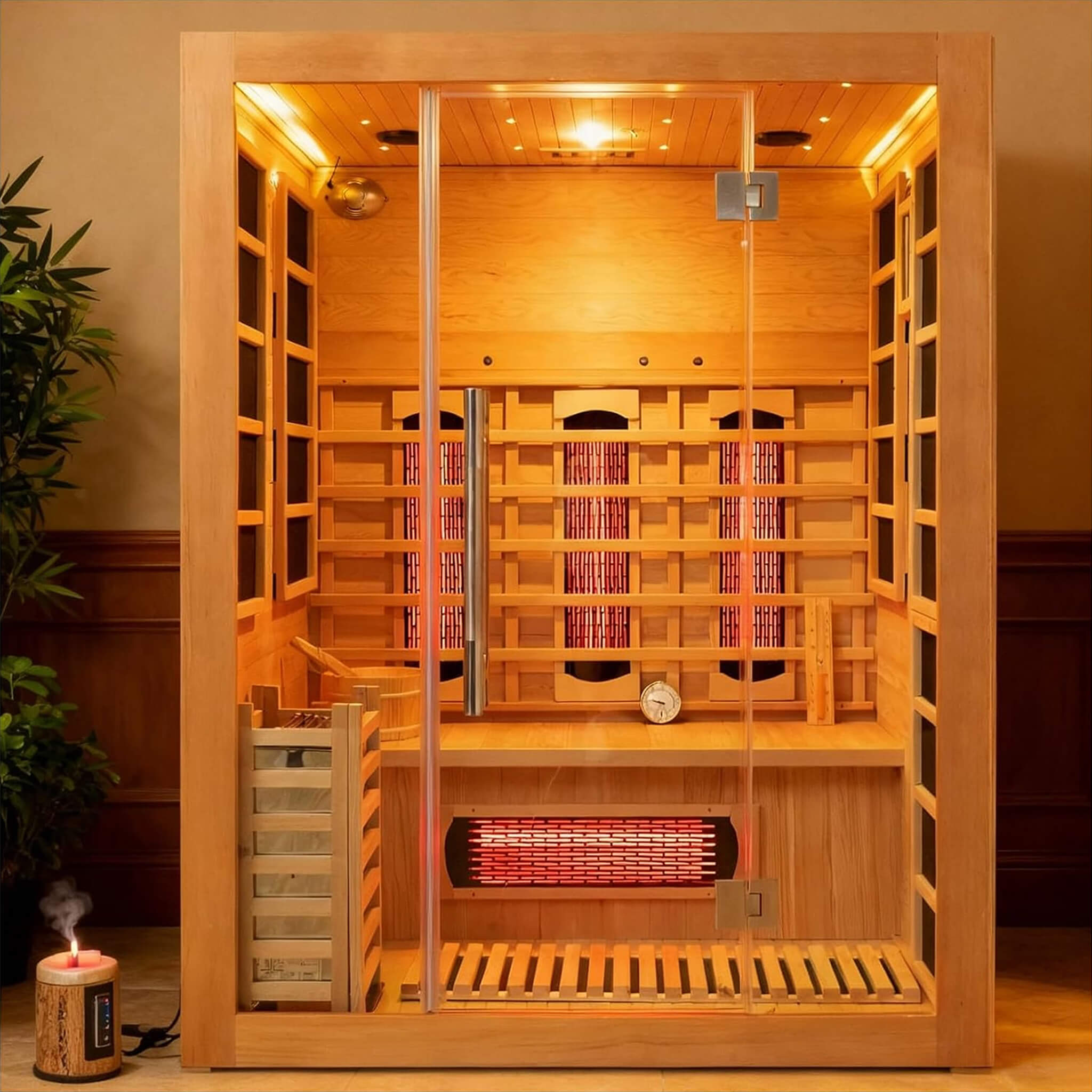 Rövia Aurora 3-Person Indoor Hybrid Sauna Room With Infrared And 4.5KW Steam Heater (SAK41592) - The Vitality Estate