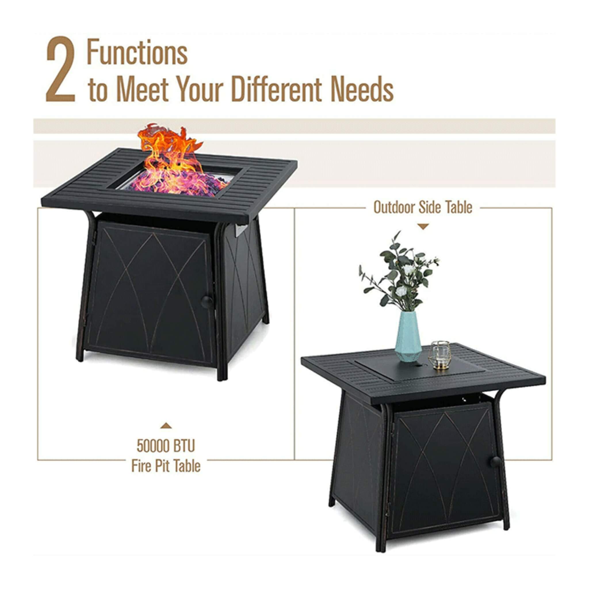 Sophia & William Outdoor Gas Fire Pit Table Set W/ Cushioned Swivel Dining Chairs, 5PCS (SAK63872) - The Vitality Estate