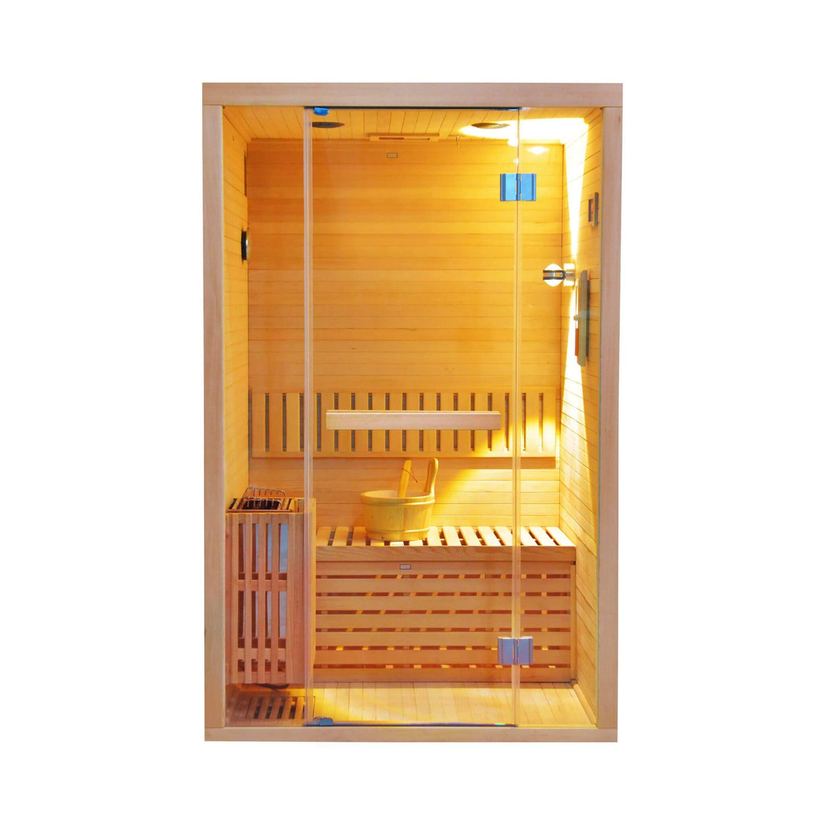 Thermora Alpine Premium 2-Person 3KW Hemlock Wood Sauna With LED Wall Light (SAK28471) - The Vitality Estate