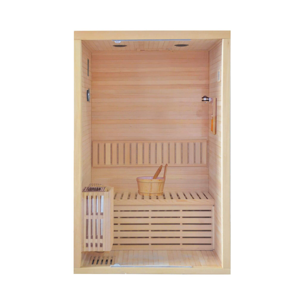 Thermora Alpine Premium 2-Person 3KW Hemlock Wood Sauna With LED Wall Light (SAK28471) - The Vitality Estate