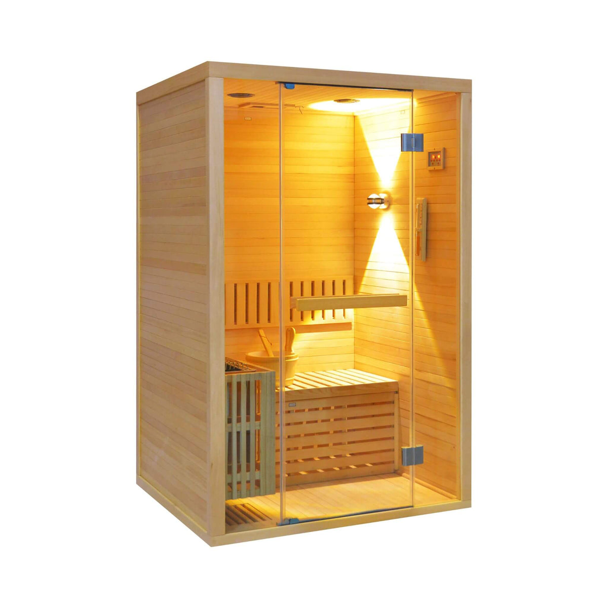 Thermora Alpine Premium 2-Person 3KW Hemlock Wood Sauna With LED Wall Light (SAK28471) - The Vitality Estate