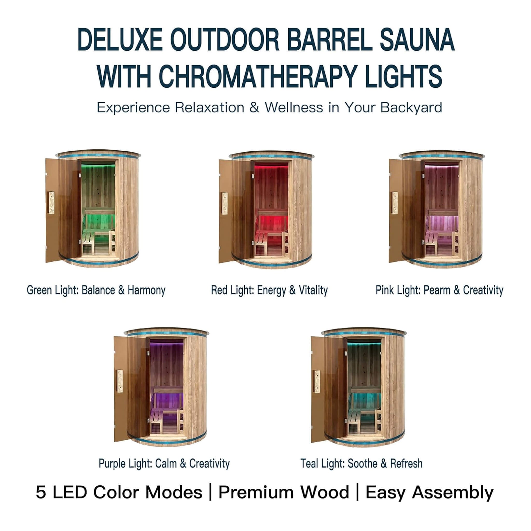 Thermora Barcelona Premium 78-Inch 4-Person Cedar Wood Outdoor Vertical Barrel Sauna With 6KW Heater, LED Lights And Stones (SAK74813) - The Vitality Estate