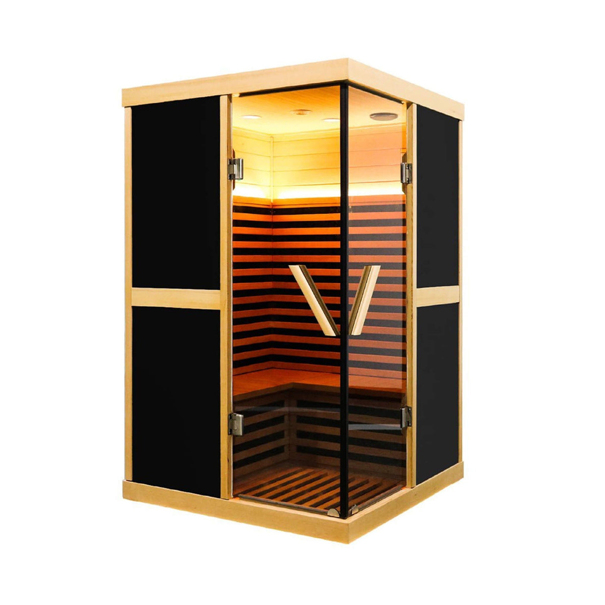 Thermora Helix Premium Large 2-Person V-Shaped FAR Infrared Sauna Room With Double Glass Doors, 1980W (SAK96413) - The Vitality Estate