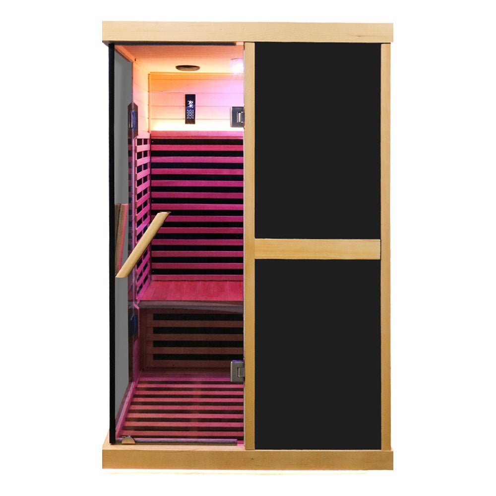 Thermora Helix Premium Large 2-Person V-Shaped FAR Infrared Sauna Room With Double Glass Doors, 1980W (SAK96413) - The Vitality Estate