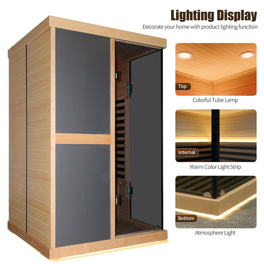 Thermora Helix Premium Large 2-Person V-Shaped FAR Infrared Sauna Room With Double Glass Doors, 1980W (SAK96413) - The Vitality Estate