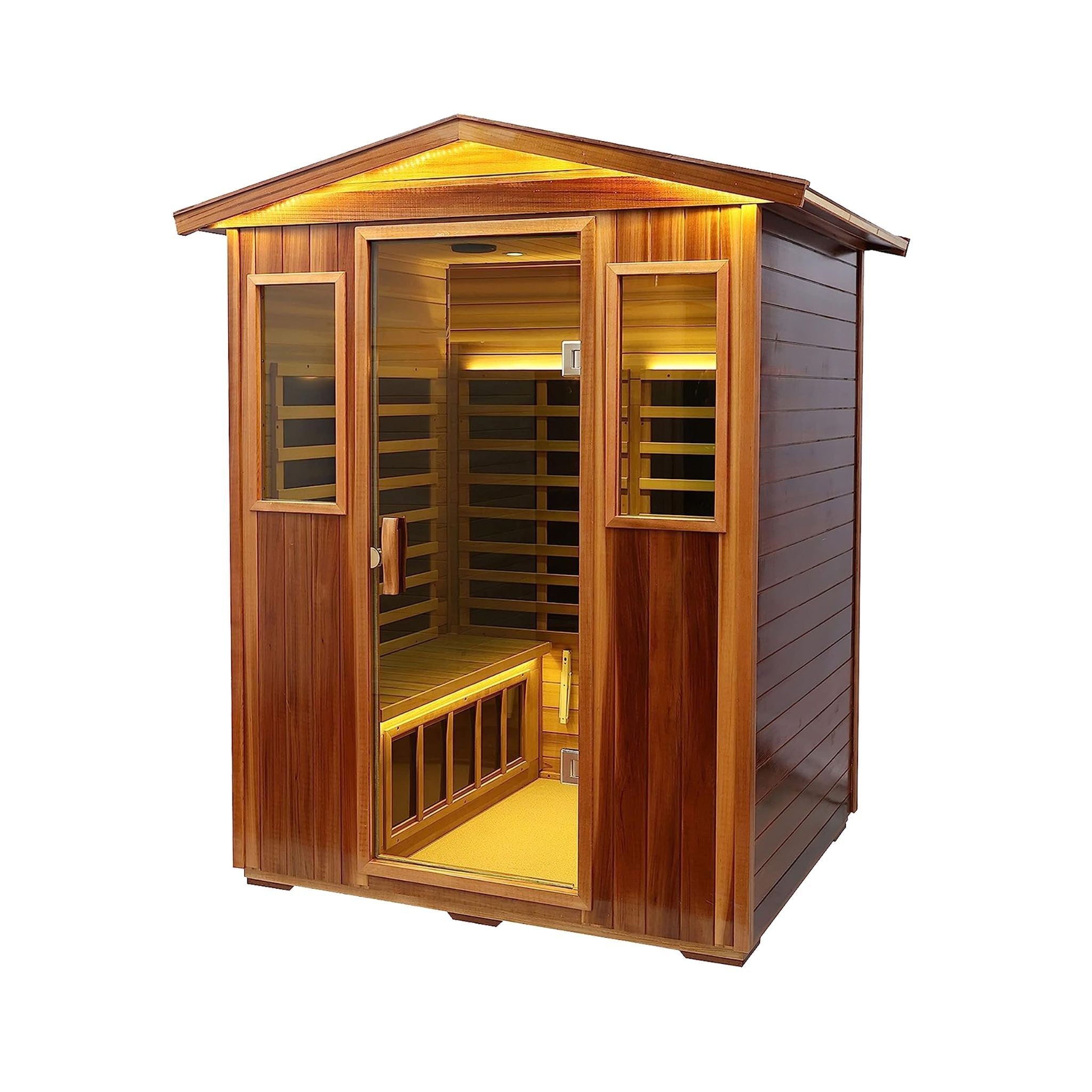 Thermora Kairo 4-Person Outdoor Infrared Hemlock Sauna With Tempered Glass Door (SAK82140) - The Vitality Estate