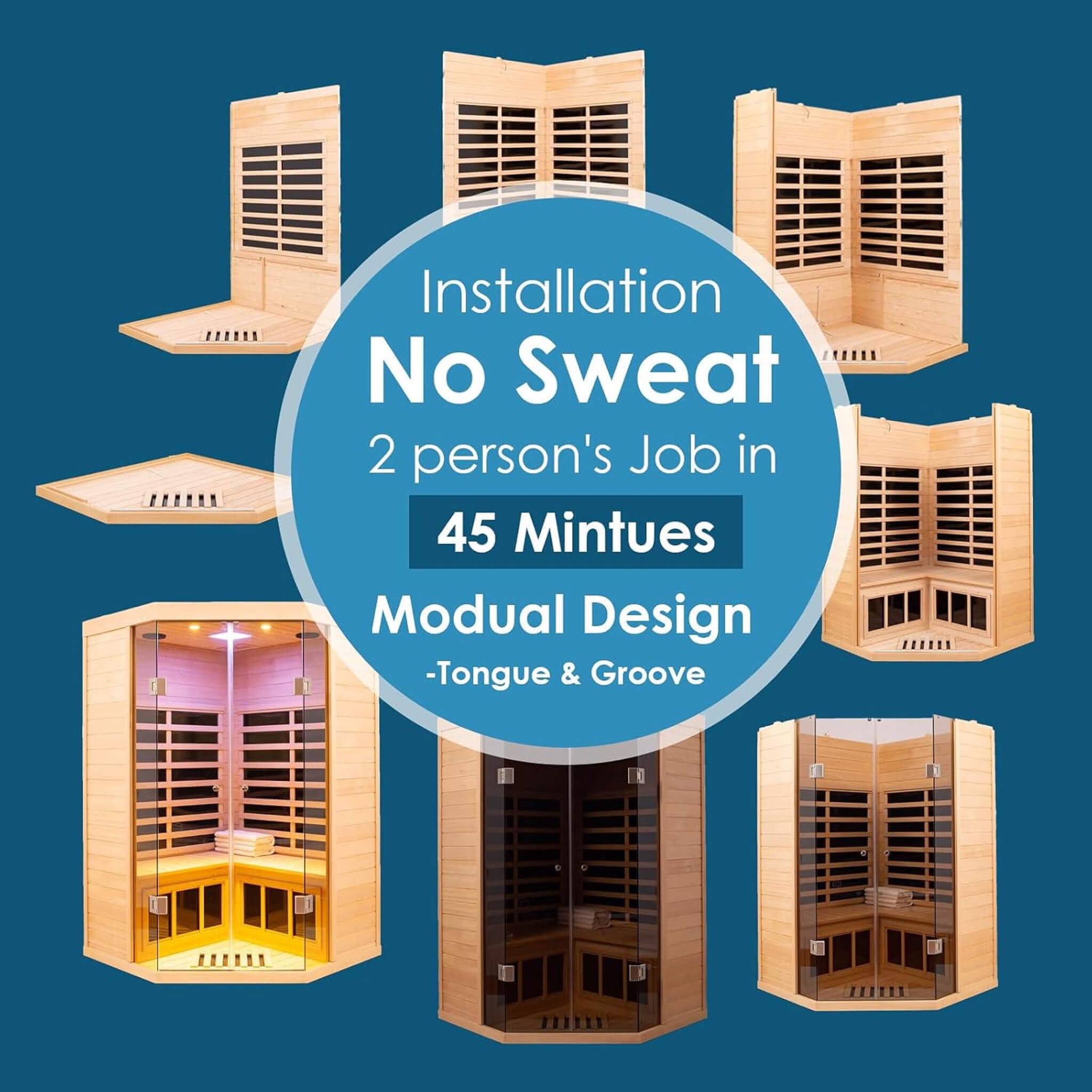 Thermora Laurent Premium 2-Person 1600W Corner Space Infrared Wooden Sauna Room With Bluetooth Speakers (SAK81524) - The Vitality Estate