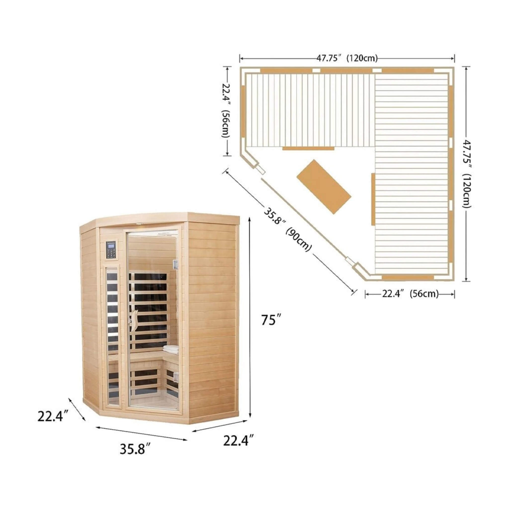 Thermora Laurent Premium 2-Person 1600W Corner Space Infrared Wooden Sauna Room With Bluetooth Speakers (SAK81524) - The Vitality Estate