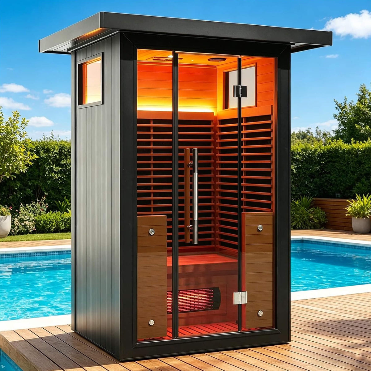 Thermora Lugano 2-Person Outdoor Full-Spectrum Infrared Sauna With Aluminum Alloy Exterior & WiFi (SAK14973) - The Vitality Estate