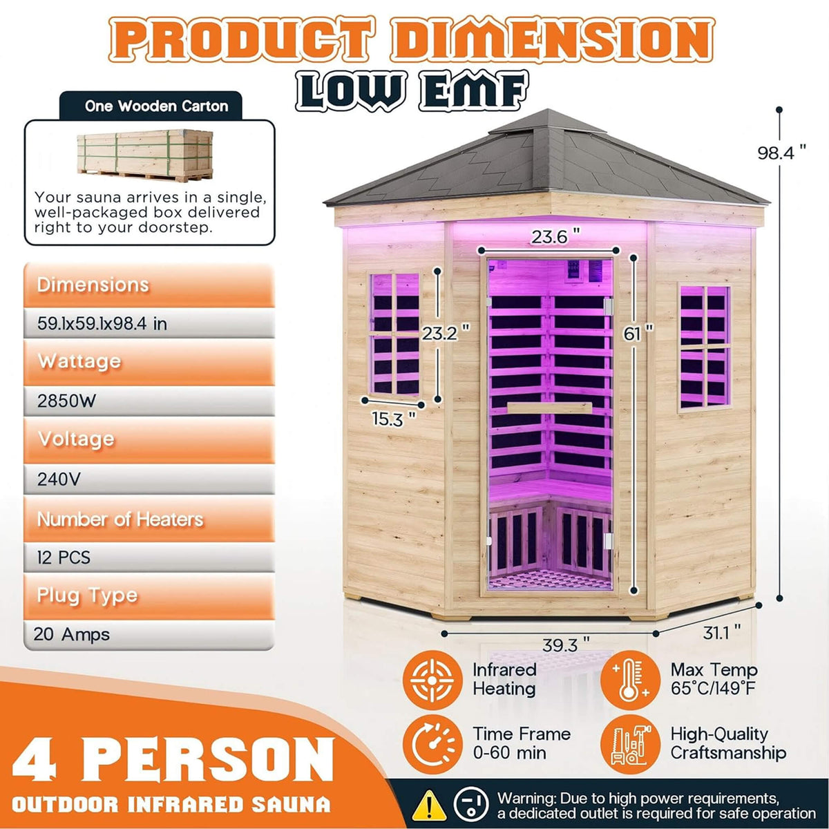 Thermora Monaco 4-Person Low EMF Spruce Wood Outdoor Infrared Sauna With Bluetooth Speakers And LED Lights (SAK16270) - The Vitality Estate