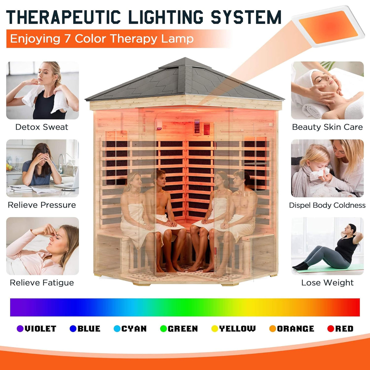 Thermora Monaco 4-Person Low EMF Spruce Wood Outdoor Infrared Sauna With Bluetooth Speakers And LED Lights (SAK16270) - The Vitality Estate