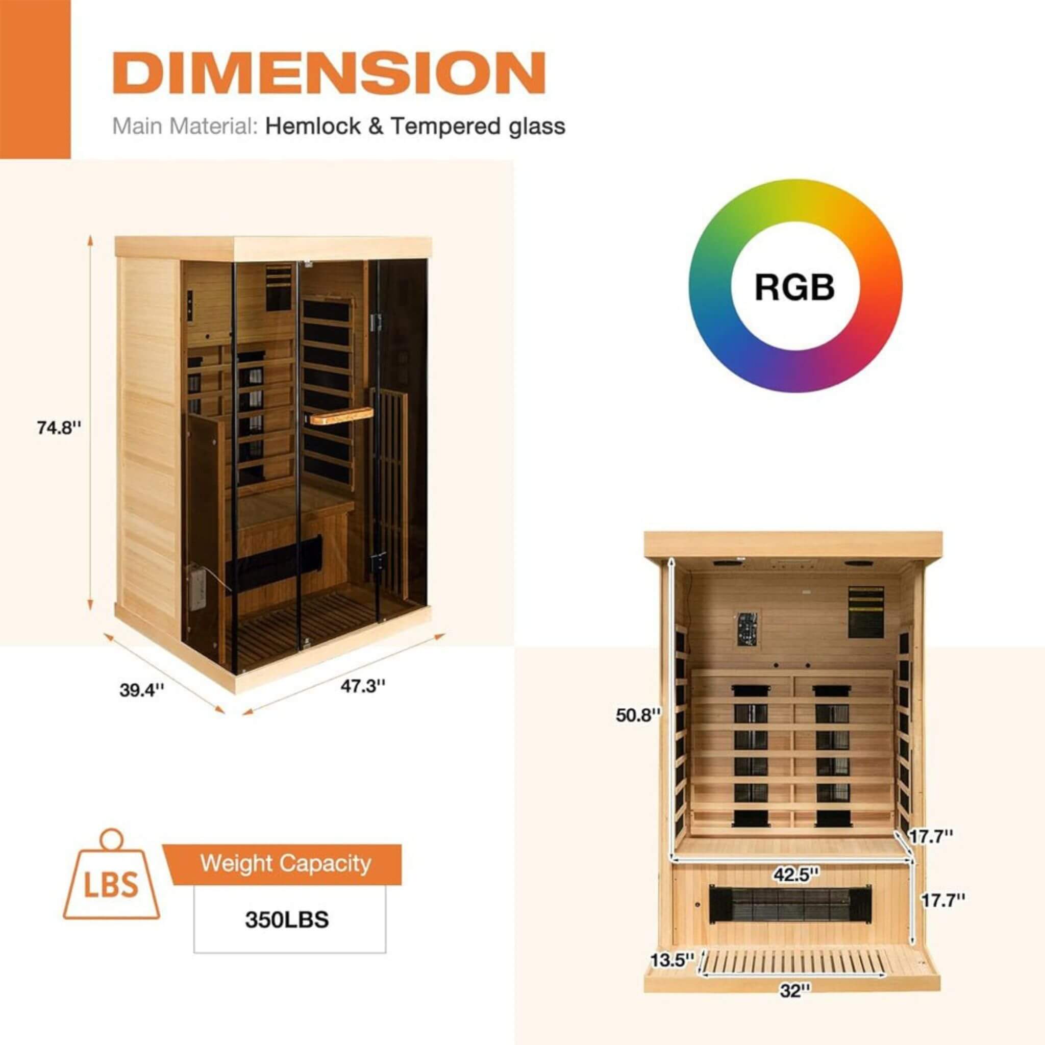 Thermora Valen Luxury 2-Person Low EMF FAR Infrared Heat Wood Home Personal Spa Sauna W/ Panoramic Tempered Glass, 2000W (SAK27481) - The Vitality Estate