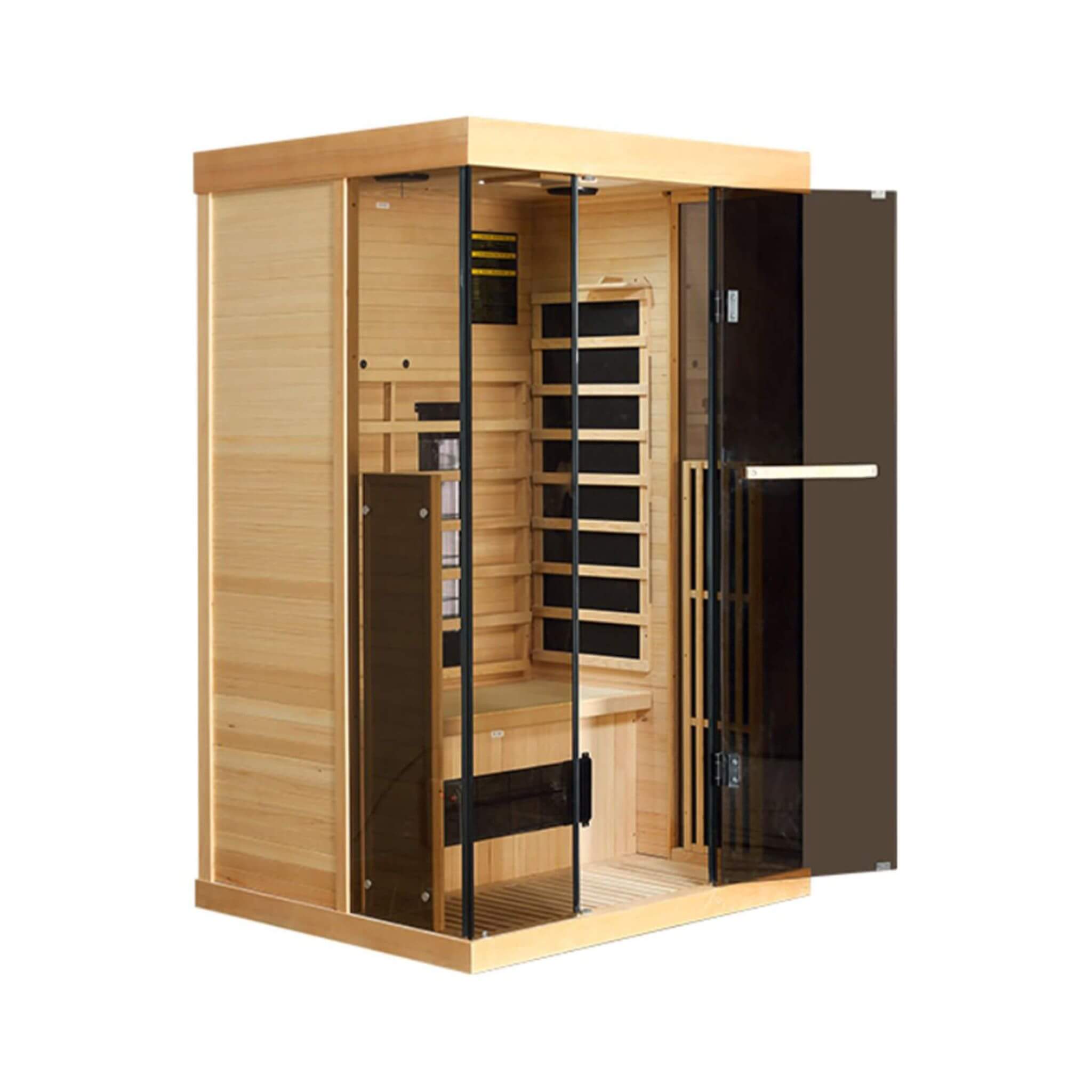 Thermora Valen Luxury 2-Person Low EMF FAR Infrared Heat Wood Home Personal Spa Sauna W/ Panoramic Tempered Glass, 2000W (SAK27481) - The Vitality Estate