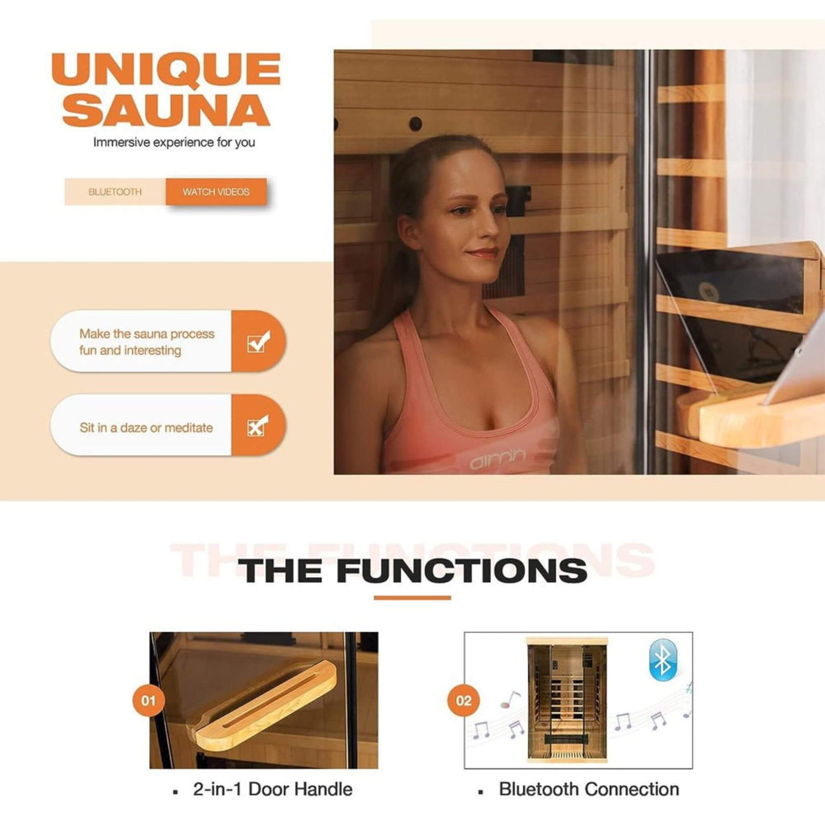 Thermora Valen Luxury 2-Person Low EMF FAR Infrared Heat Wood Home Personal Spa Sauna W/ Panoramic Tempered Glass, 2000W (SAK27481) - The Vitality Estate
