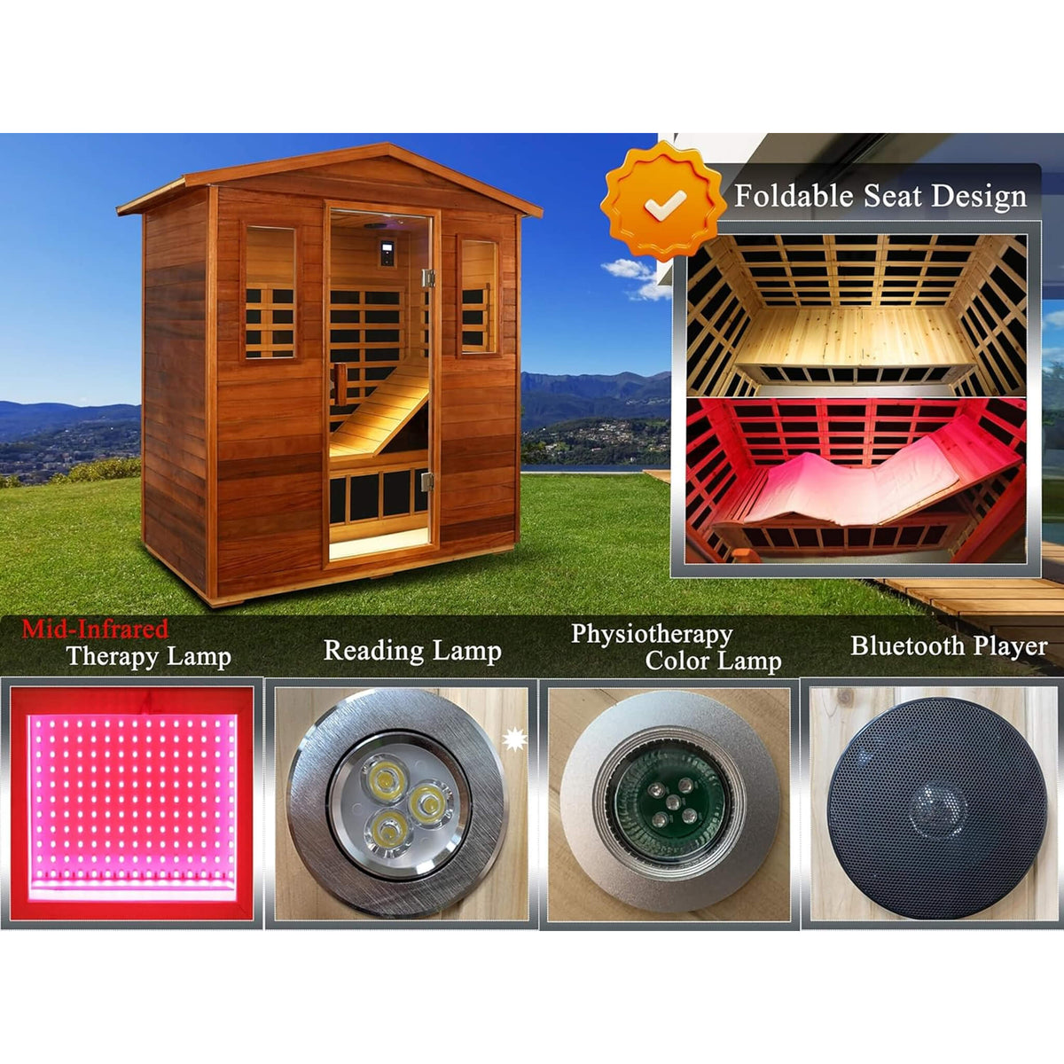 Thermora Vanta Luxury 3-Person Outdoor Mahogany Full Spectrum Ultra-Low EMF FAR Infrared Sauna With Chromotherapy And Bluetooth Speakers (SAK83460) - The Vitality Estate