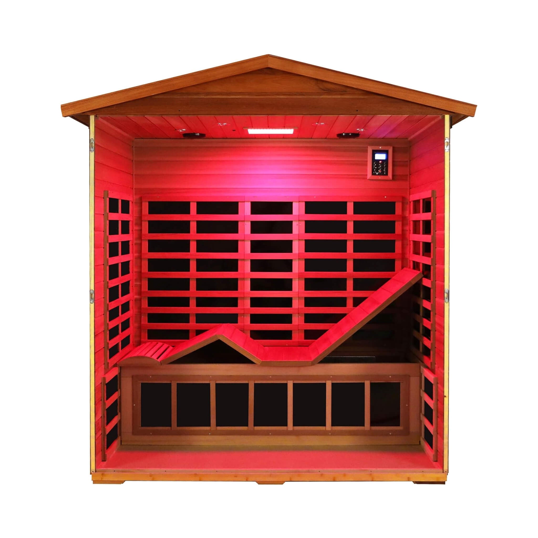 Thermora Vanta Luxury 3-Person Outdoor Mahogany Full Spectrum Ultra-Low EMF FAR Infrared Sauna With Chromotherapy And Bluetooth Speakers (SAK83460) - The Vitality Estate