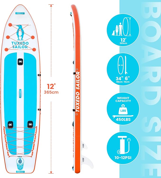 Tuxedo Sailor Kids Inflatable Paddle Board Lightweight and Safe Fishing Stand Up Paddle Board for Adults with Accessories - The Vitality Estate