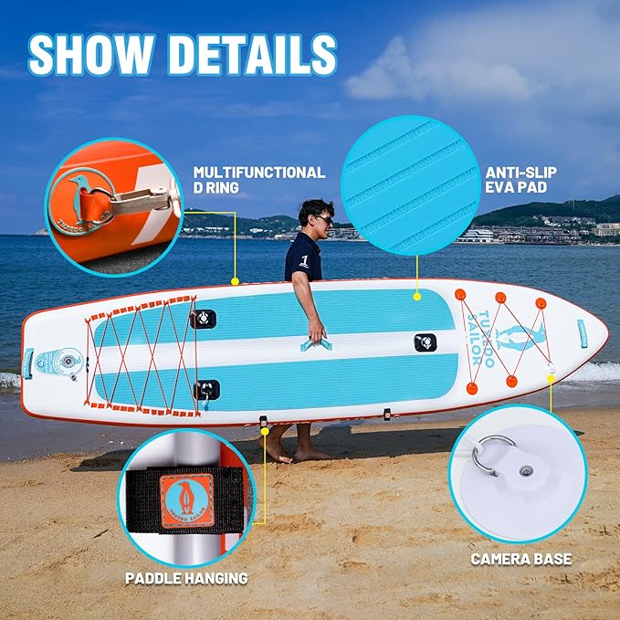 Tuxedo Sailor Kids Inflatable Paddle Board Lightweight and Safe Fishing Stand Up Paddle Board for Adults with Accessories - The Vitality Estate