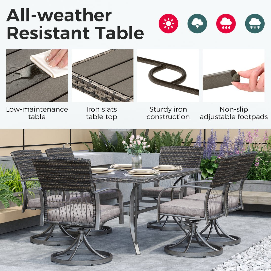 Weave Outdoor Dining Set, 7-Piece, Full Swivel - The Vitality Estate