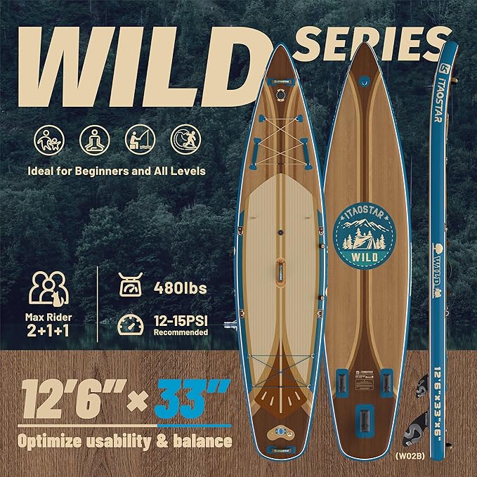 Wild 11'×36"/11'6"×34"/12'6"×33" Inflatable Paddle Board with Seat, One-Stop Premium SUP Board Gears, Tailored 5 Fins, Stable Inflatable Stand Up Paddle Boards for Youth/Adults of All Levels - The Vitality Estate