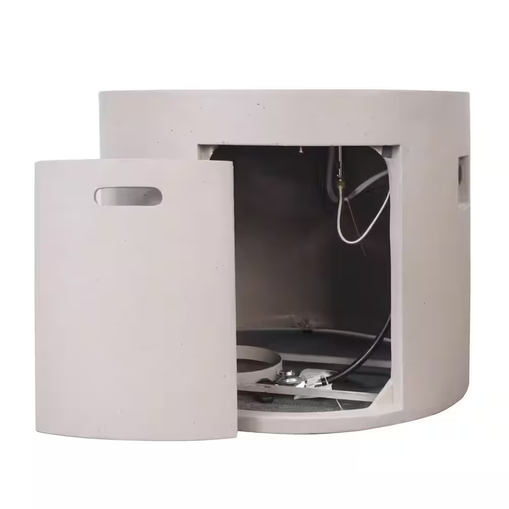 Zachary 31 In. X 24.5 In. Circular Concrete Propane Outdoor Patio Fire Pit in Light Gray - The Vitality Estate