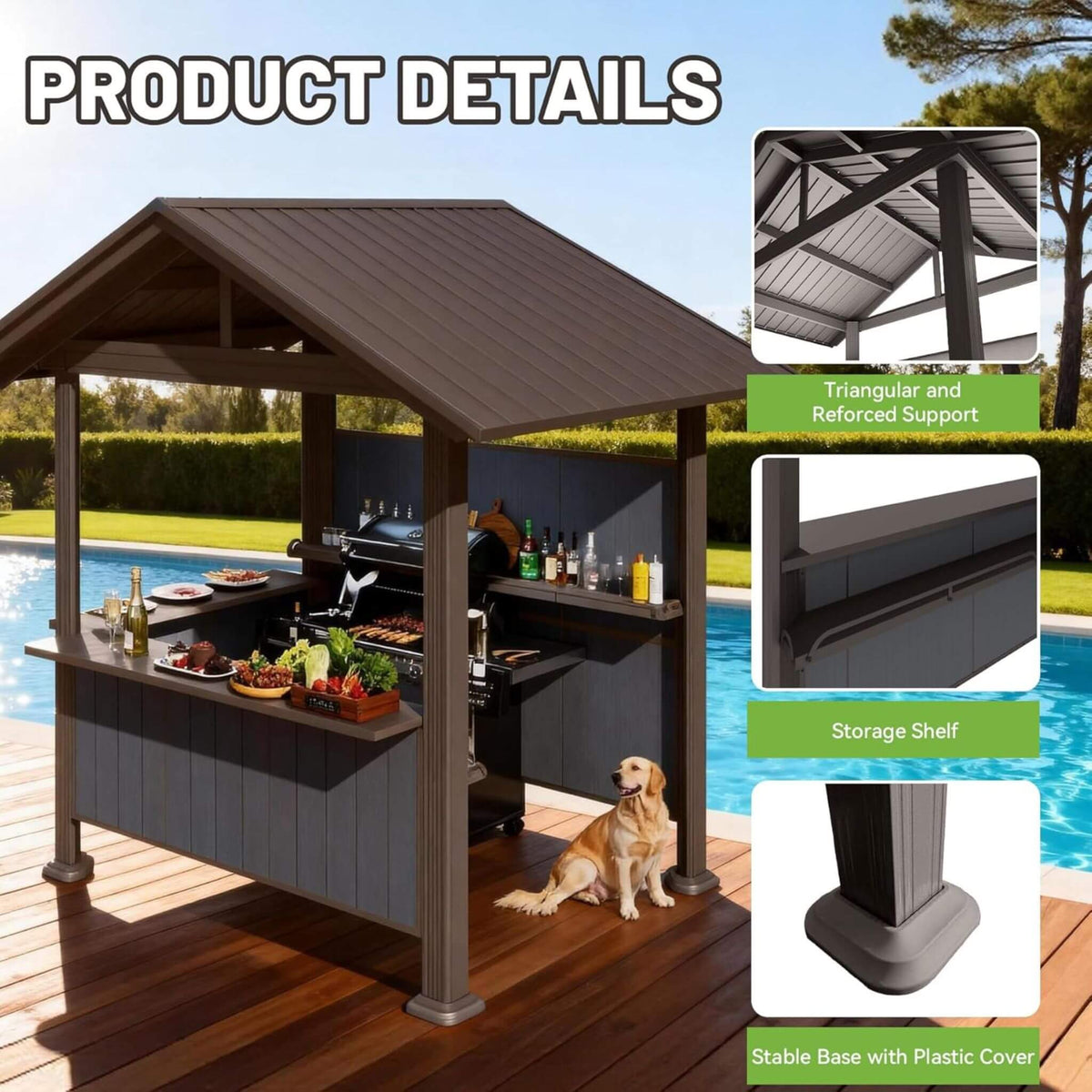 [06X09FT] Alora Heavy-Duty Gable Roof Hardtop Grill Gazebo (SAK49731) - The Vitality Estate