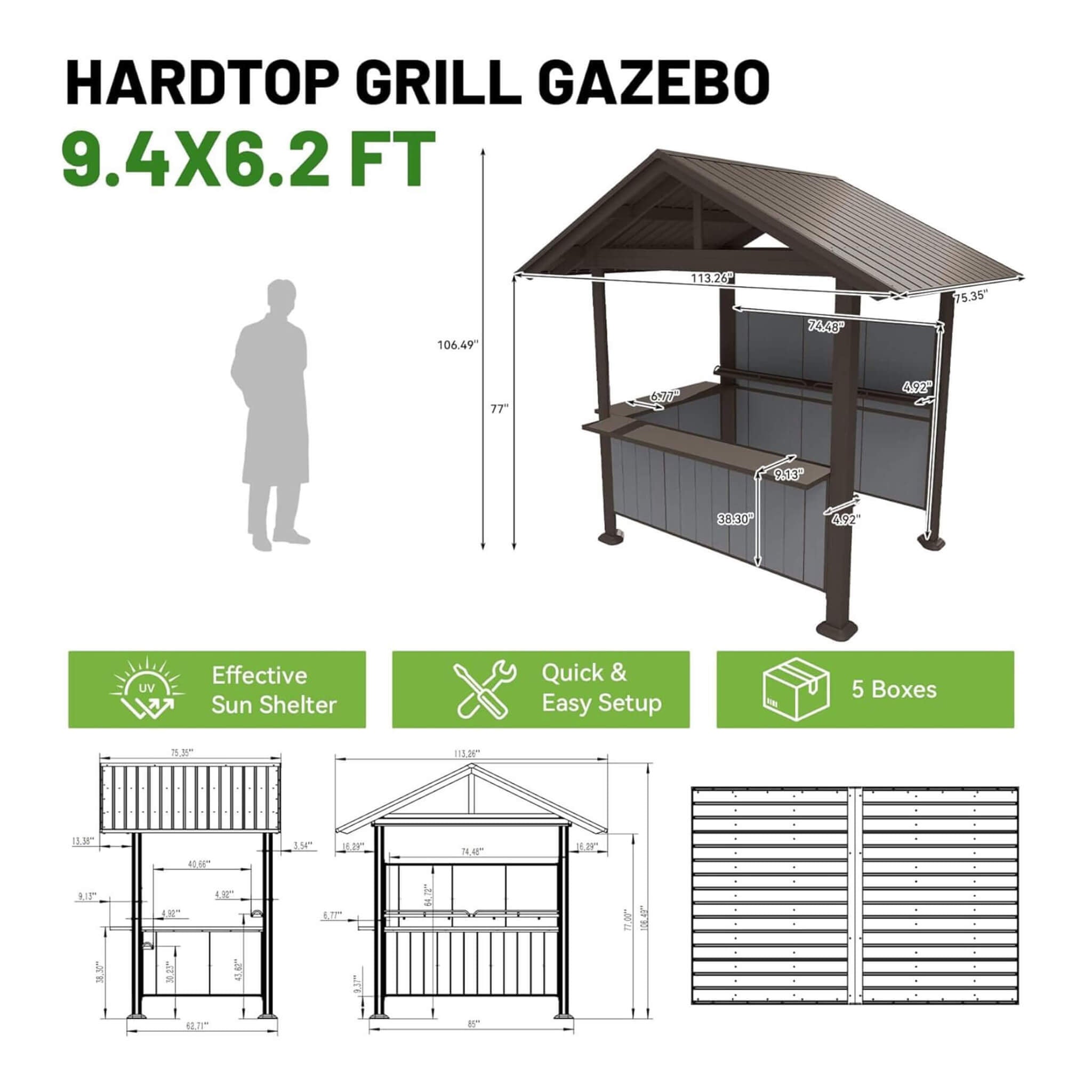 [06X09FT] Alora Heavy-Duty Gable Roof Hardtop Grill Gazebo (SAK49731) - The Vitality Estate