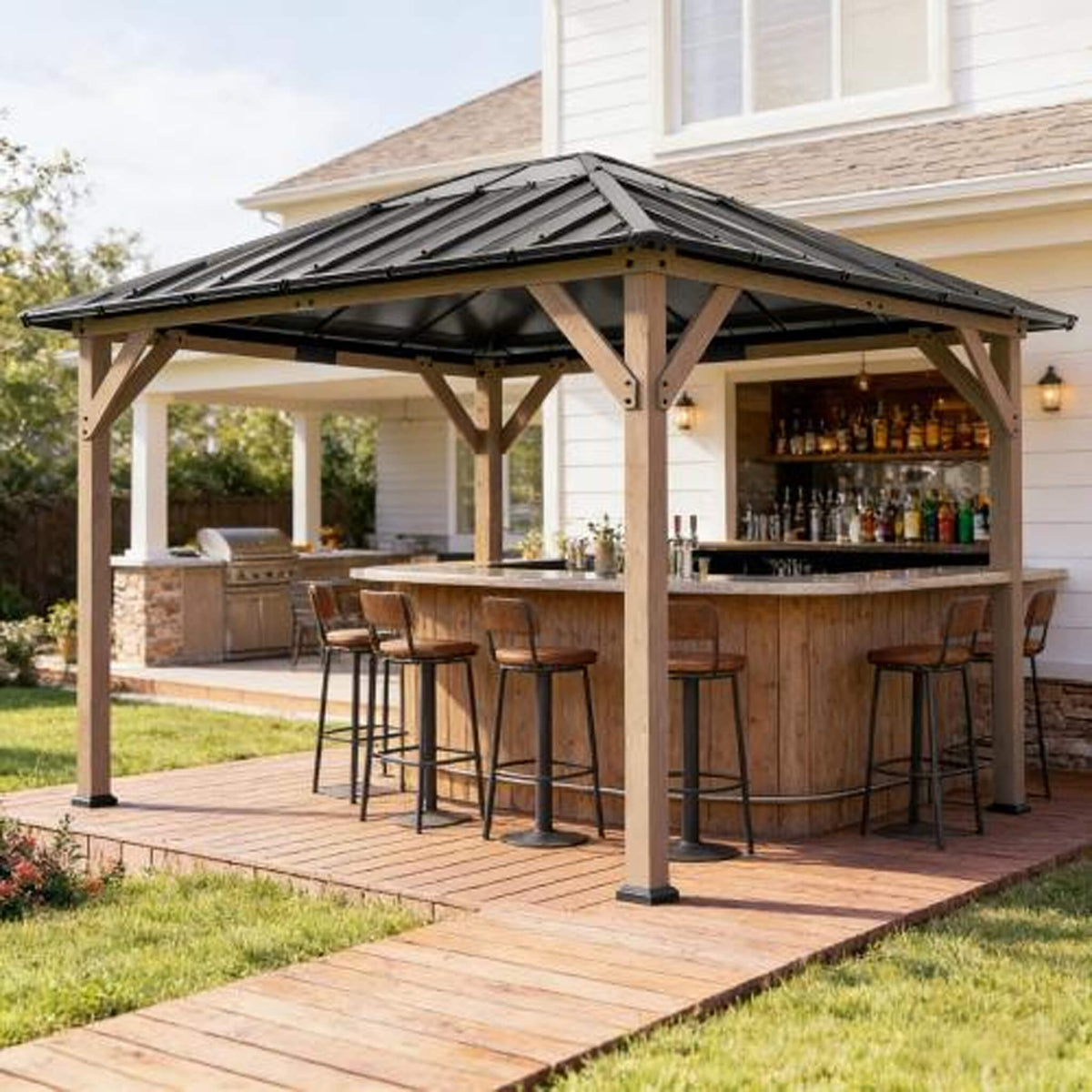 [08X10] Alora Heavy-Duty Fir Wood Hardtop Gazebo With Galvanized Steel Roof And Ceiling Hooks (SAK29467) - The Vitality Estate