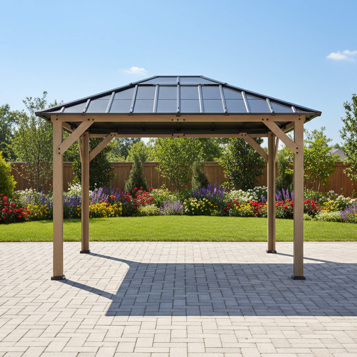 [08X10] Alora Heavy-Duty Fir Wood Hardtop Gazebo With Galvanized Steel Roof And Ceiling Hooks (SAK29467) - The Vitality Estate