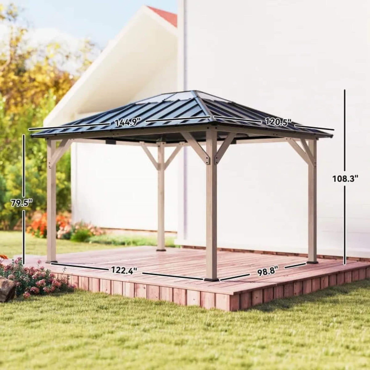 [08X10] Alora Heavy-Duty Fir Wood Hardtop Gazebo With Galvanized Steel Roof And Ceiling Hooks (SAK29467) - The Vitality Estate
