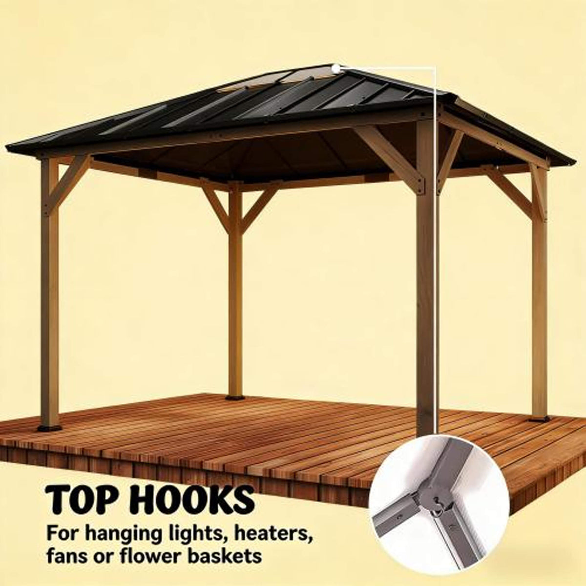 [08X10] Alora Heavy-Duty Fir Wood Hardtop Gazebo With Galvanized Steel Roof And Ceiling Hooks (SAK29467) - The Vitality Estate