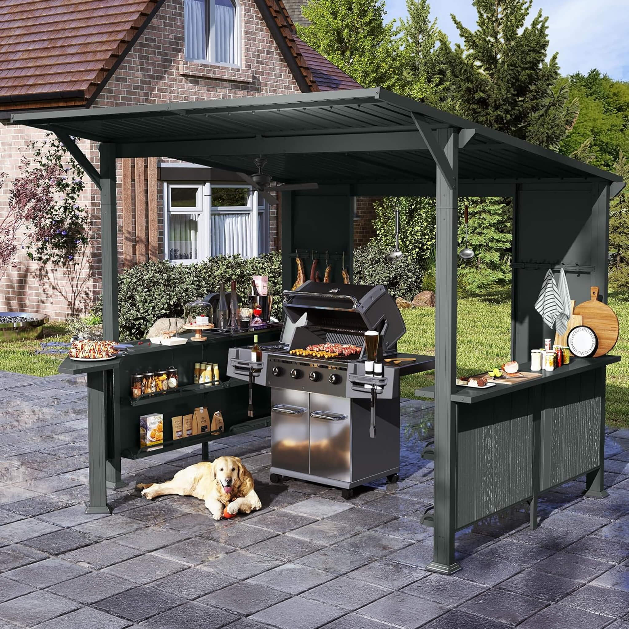 [09X10FT] Alora Modern Slanted Hardtop Alloy Steel Grill Gazebo (SAK32687) - The Vitality Estate
