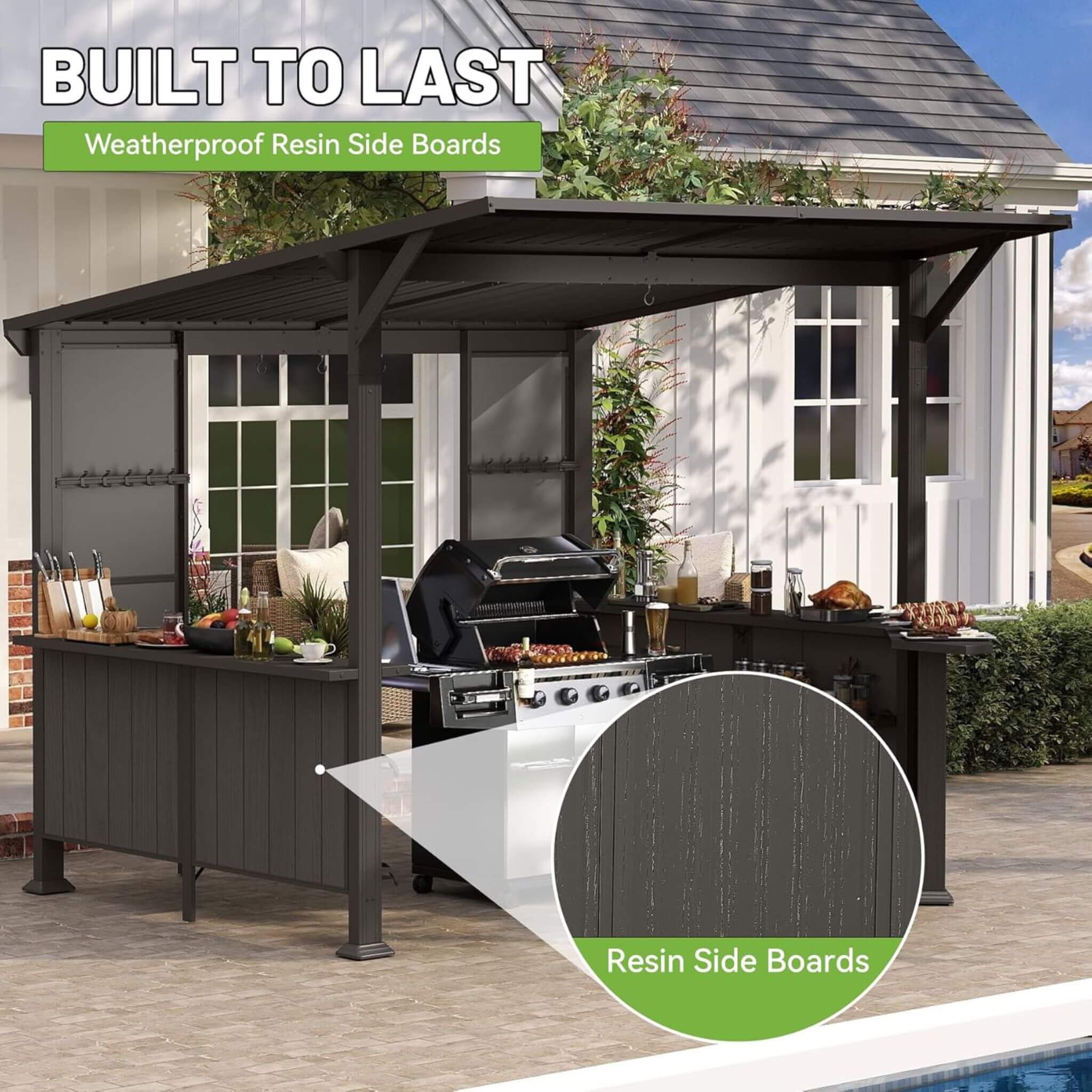 [09X10FT] Alora Modern Slanted Hardtop Alloy Steel Grill Gazebo (SAK32687) - The Vitality Estate