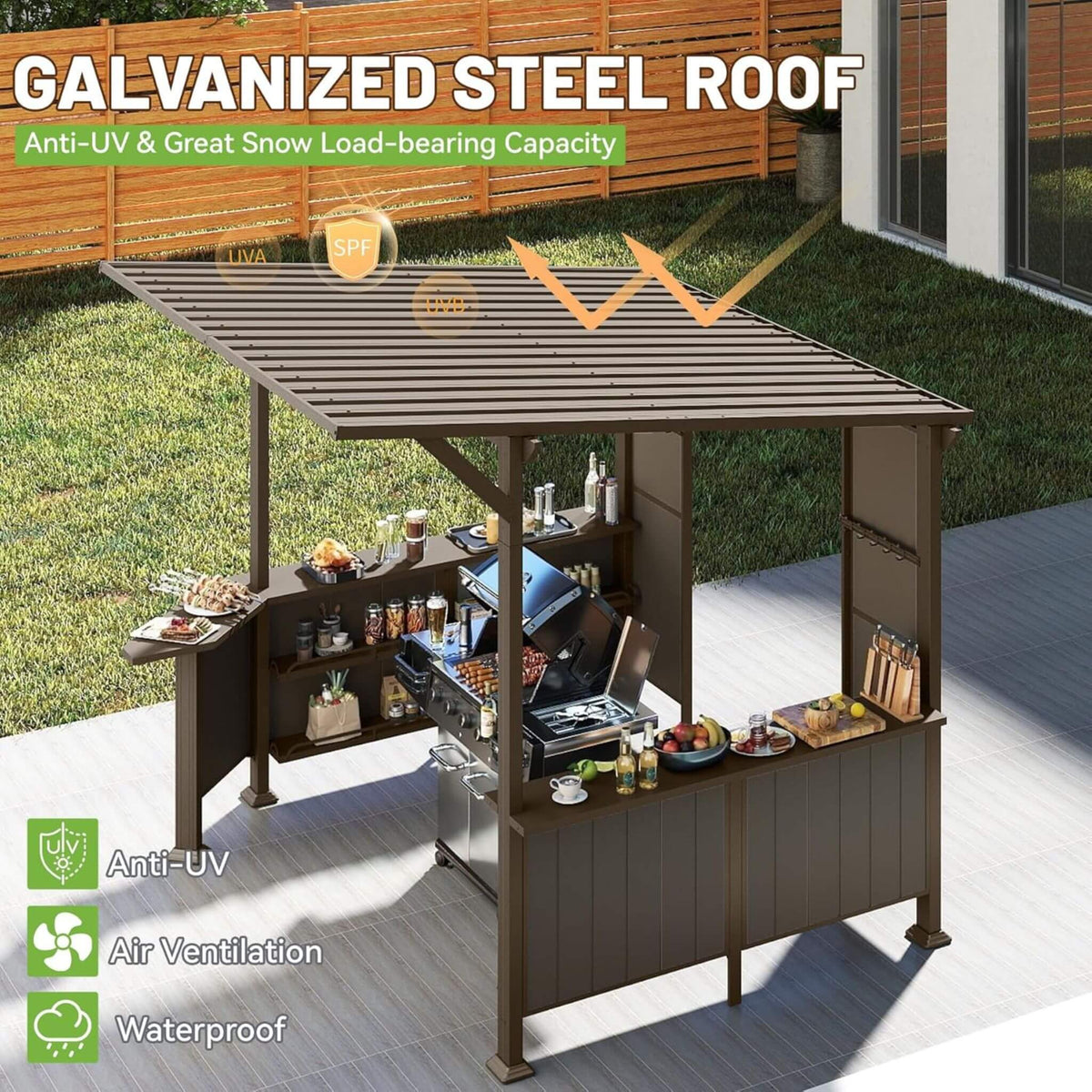 [09X10FT] Alora Modern Slanted Hardtop Alloy Steel Grill Gazebo (SAK32687) - The Vitality Estate