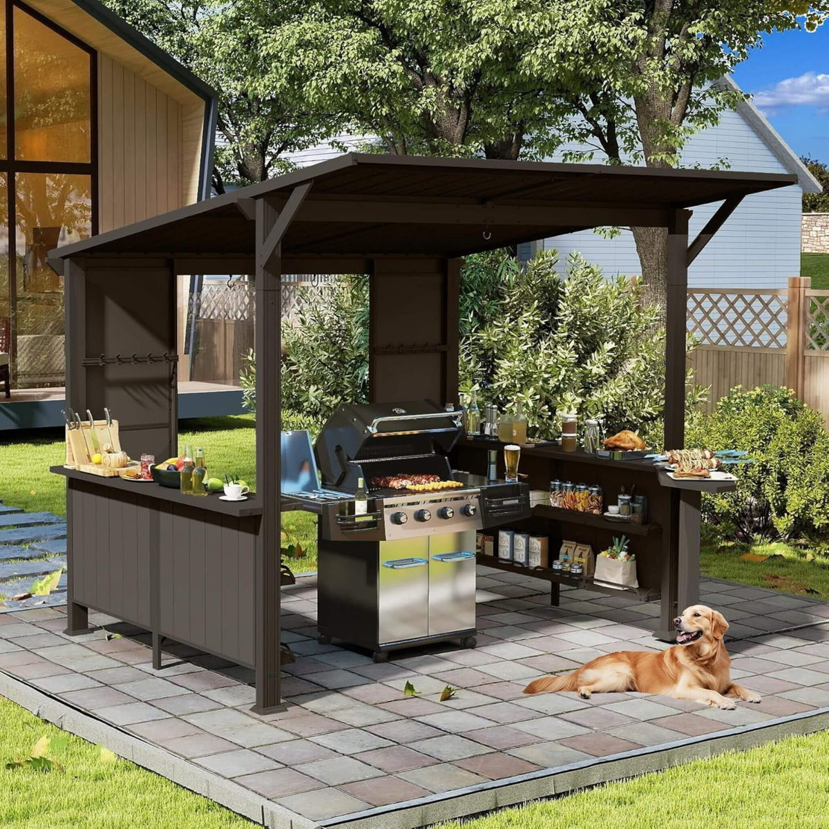 [09X10FT] Alora Modern Slanted Hardtop Alloy Steel Grill Gazebo (SAK32687) - The Vitality Estate