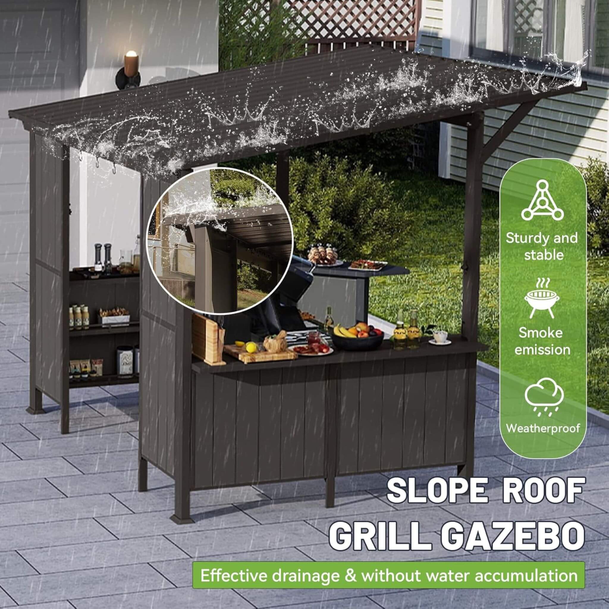 [09X10FT] Alora Modern Slanted Hardtop Alloy Steel Grill Gazebo (SAK32687) - The Vitality Estate
