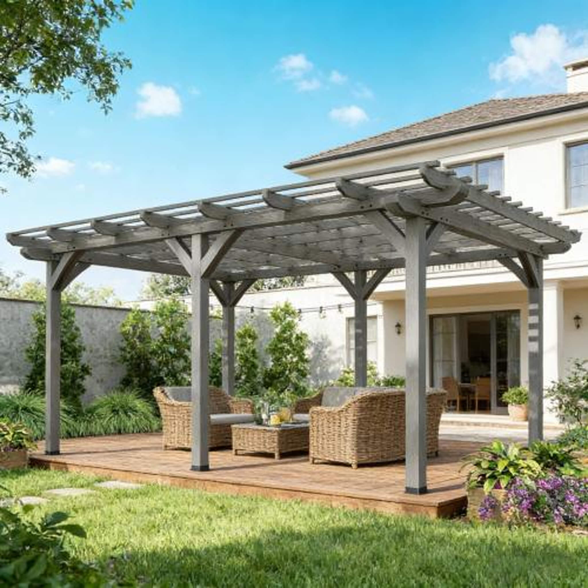 [09X12FT] Alora Premium Outdoor Wooden Grape Trellis Pergola (SAK18579) - The Vitality Estate