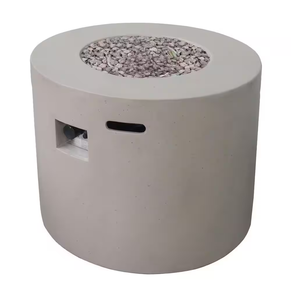 Zachary 31 In. X 24.5 In. Circular Concrete Propane Outdoor Patio Fire Pit in Light Gray
