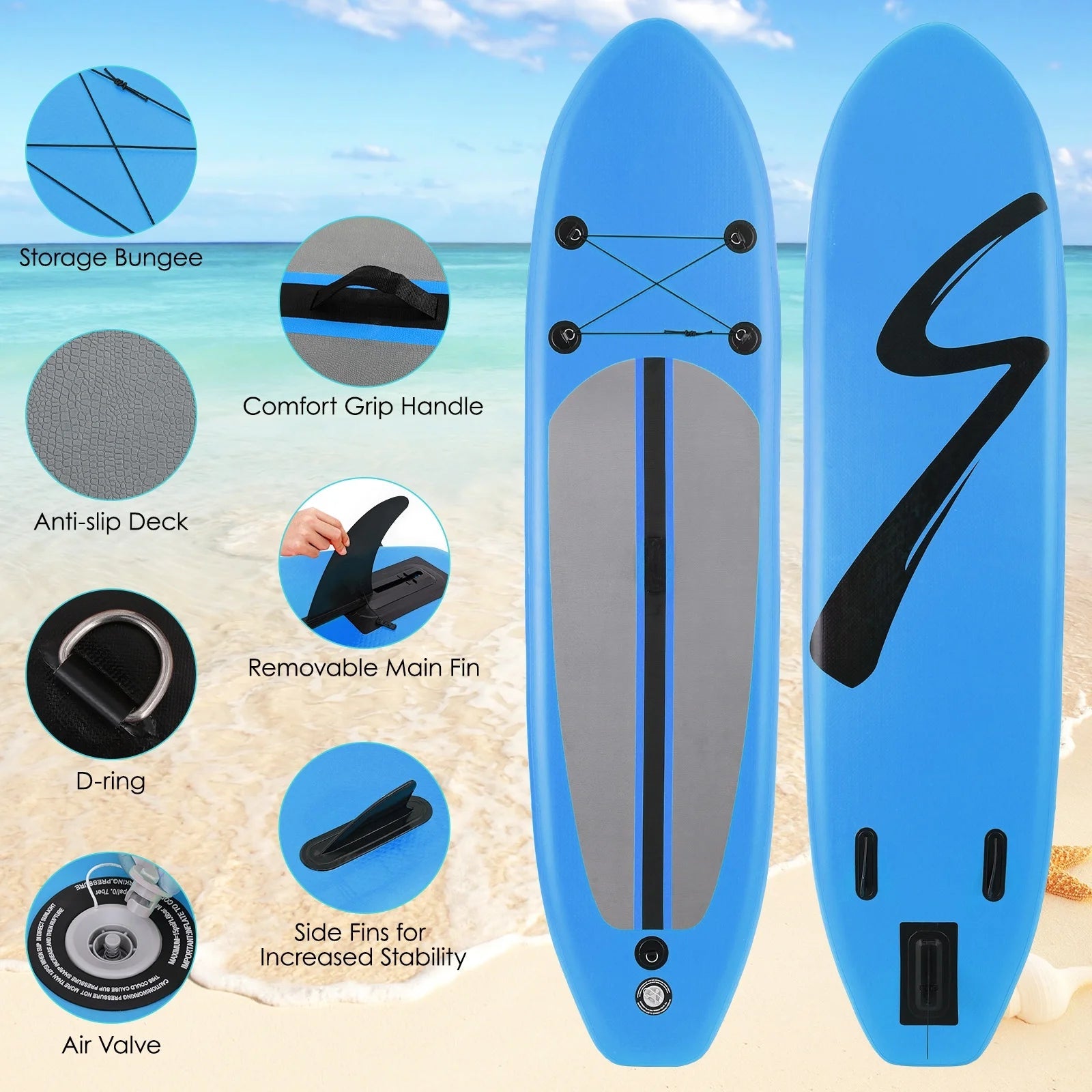 10' Inflatable Stand up Paddle Board SUP Surfboard with Aluminum Paddle for Adults, 6'' Thick - The Vitality Estate
