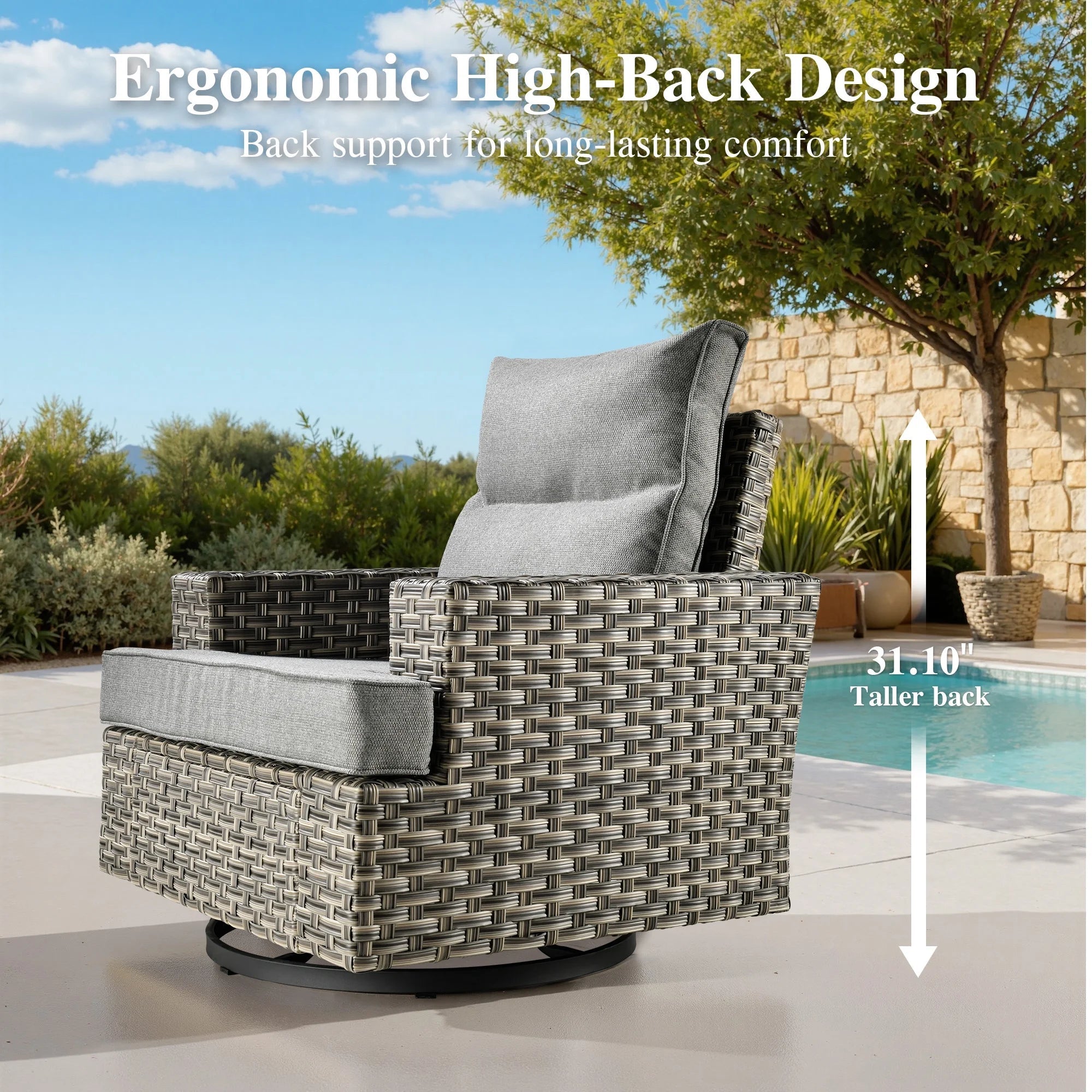 10 Pieces Outdoor Patio Furniture Set with Fire Pit All-Weather Wicker Sectional with Swivel Chairs, Dark Gray - The Vitality Estate