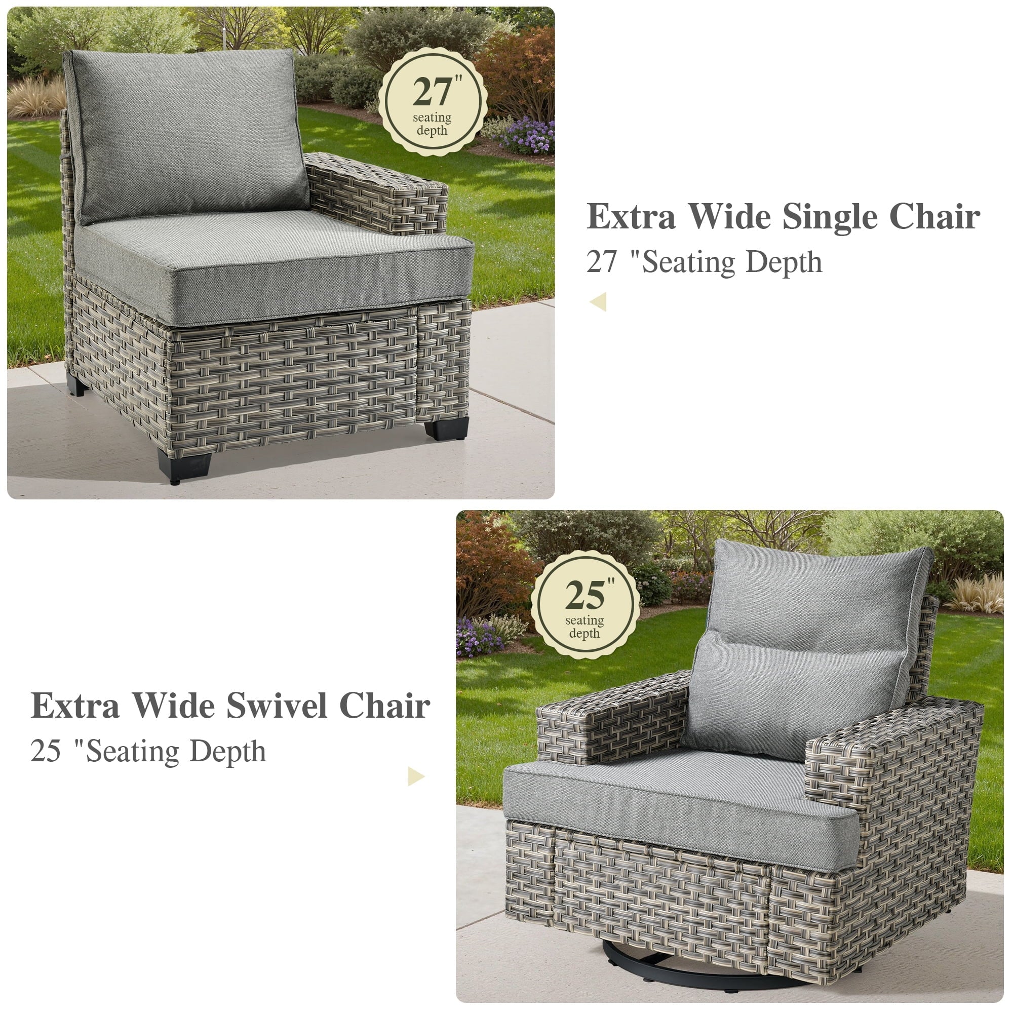 10 Pieces Outdoor Patio Furniture Set with Fire Pit All-Weather Wicker Sectional with Swivel Chairs, Dark Gray - The Vitality Estate